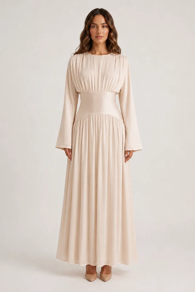 flare sleeve maxi dress Iris Gathered Waist Dress-Apricot this versatile piece can Size:XL (14/16) Adult_X-Small Lana White Lace Corset