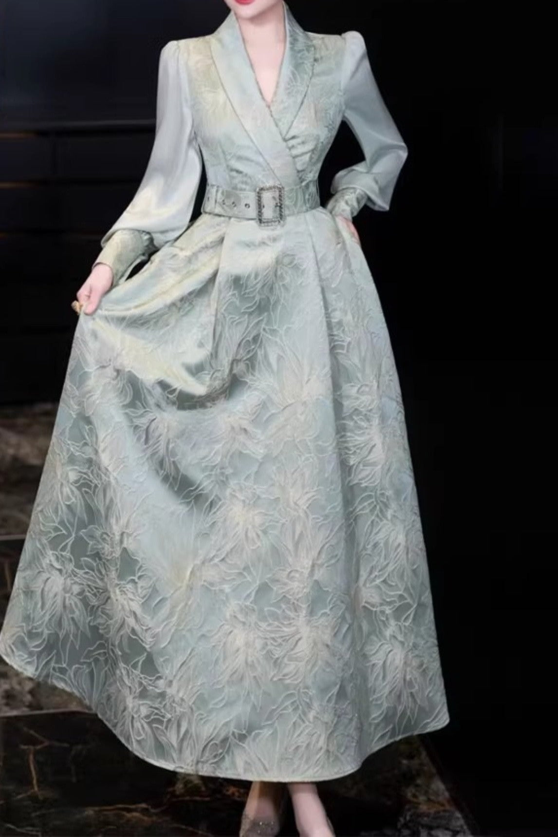 tailored maxi dress Sophisticated Slim-Fit Modest Dress-Blue modern - wood It's Coming Up Flowers this dress offers a style:White