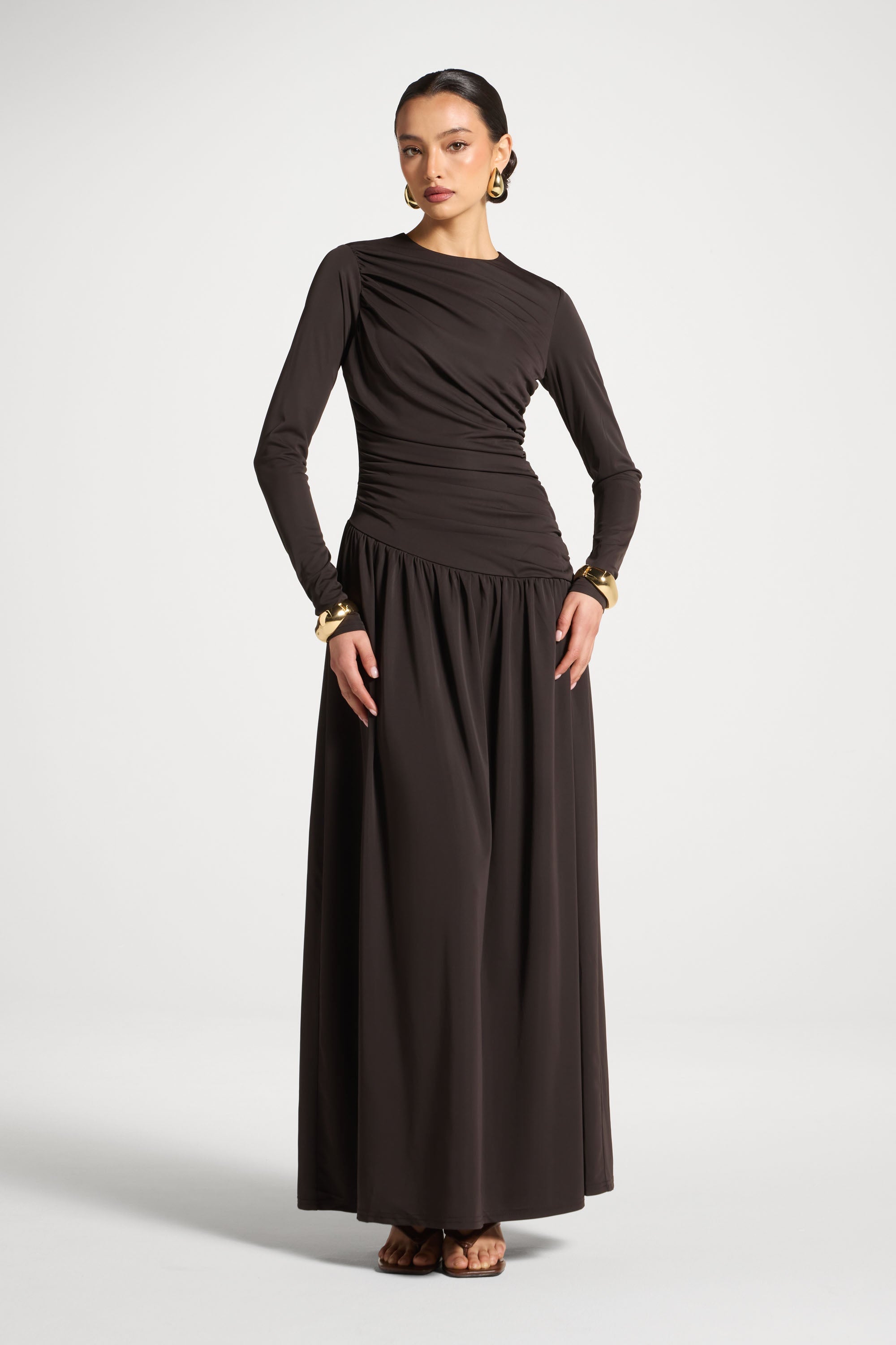 Asymmetrical Waist Rouched Maxi Dress
