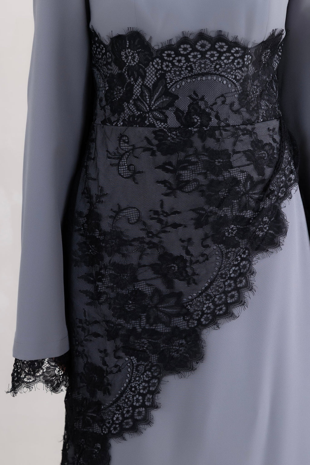 Asymmetric Lace-Trimmed Maxi Dress-Blue