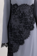 Asymmetric Lace-Trimmed Maxi Dress-Blue