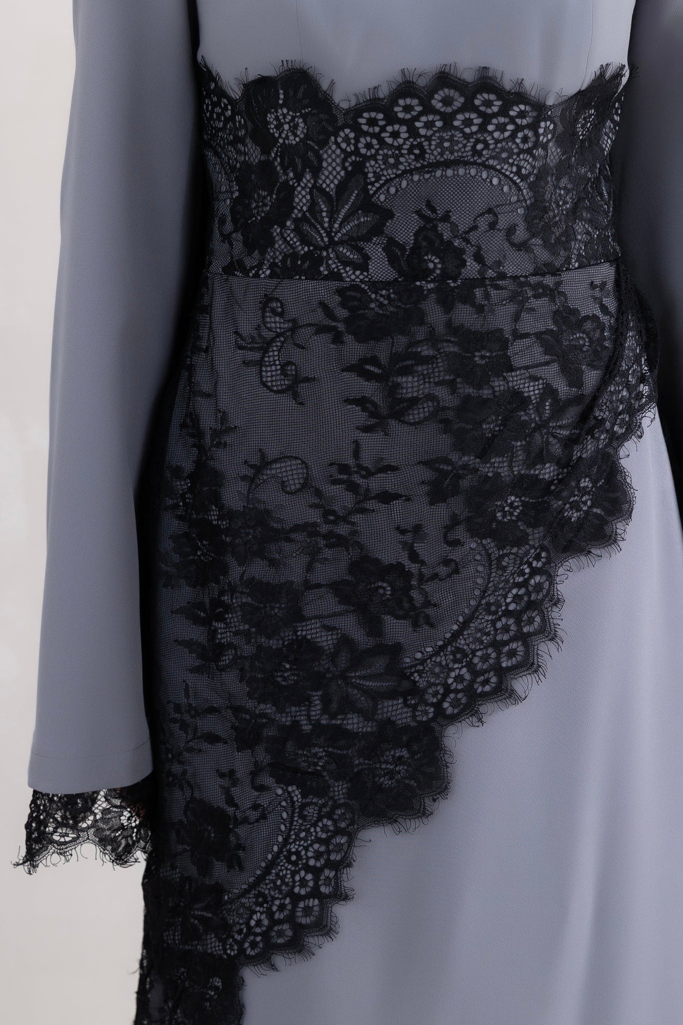 Asymmetric Lace-Trimmed Maxi Dress-Blue
