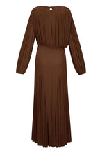 Zoe Pleated Chiffon Long Sleeve Maxi Gown-Brown