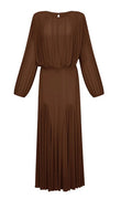 Zoe Pleated Chiffon Long Sleeve Maxi Gown-Brown