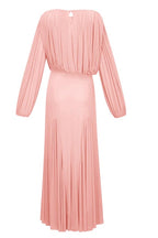 Zoe Pleated Chiffon Long Sleeve Maxi Gown-Pink