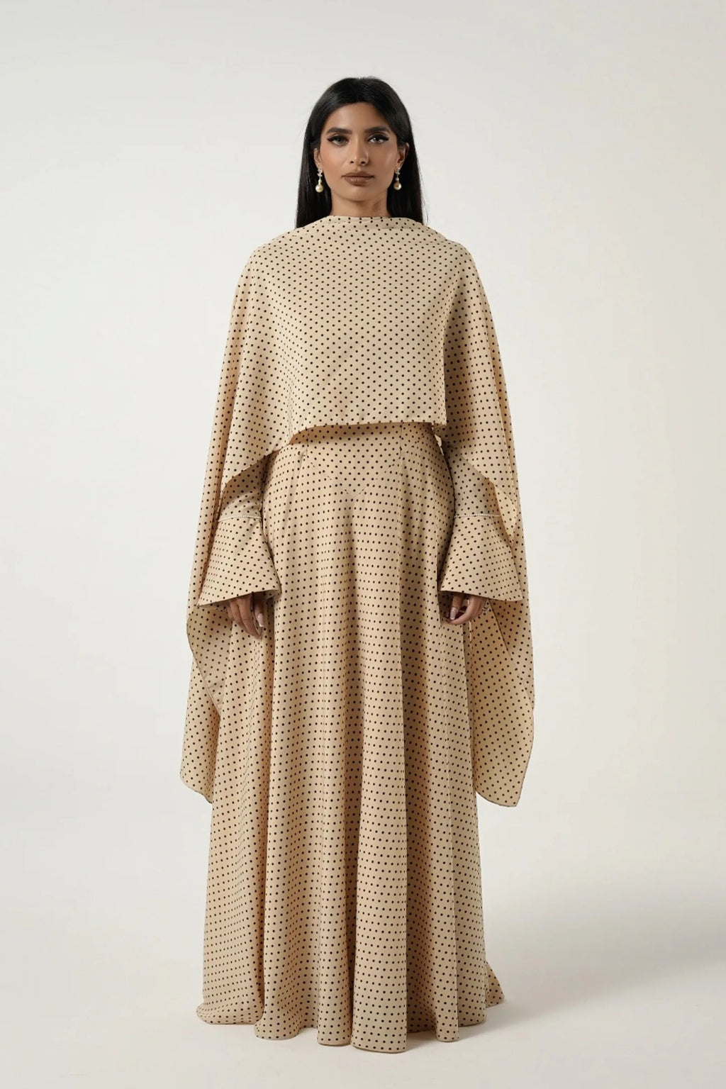 Polka Dot Cape Overlay Maxi Dress