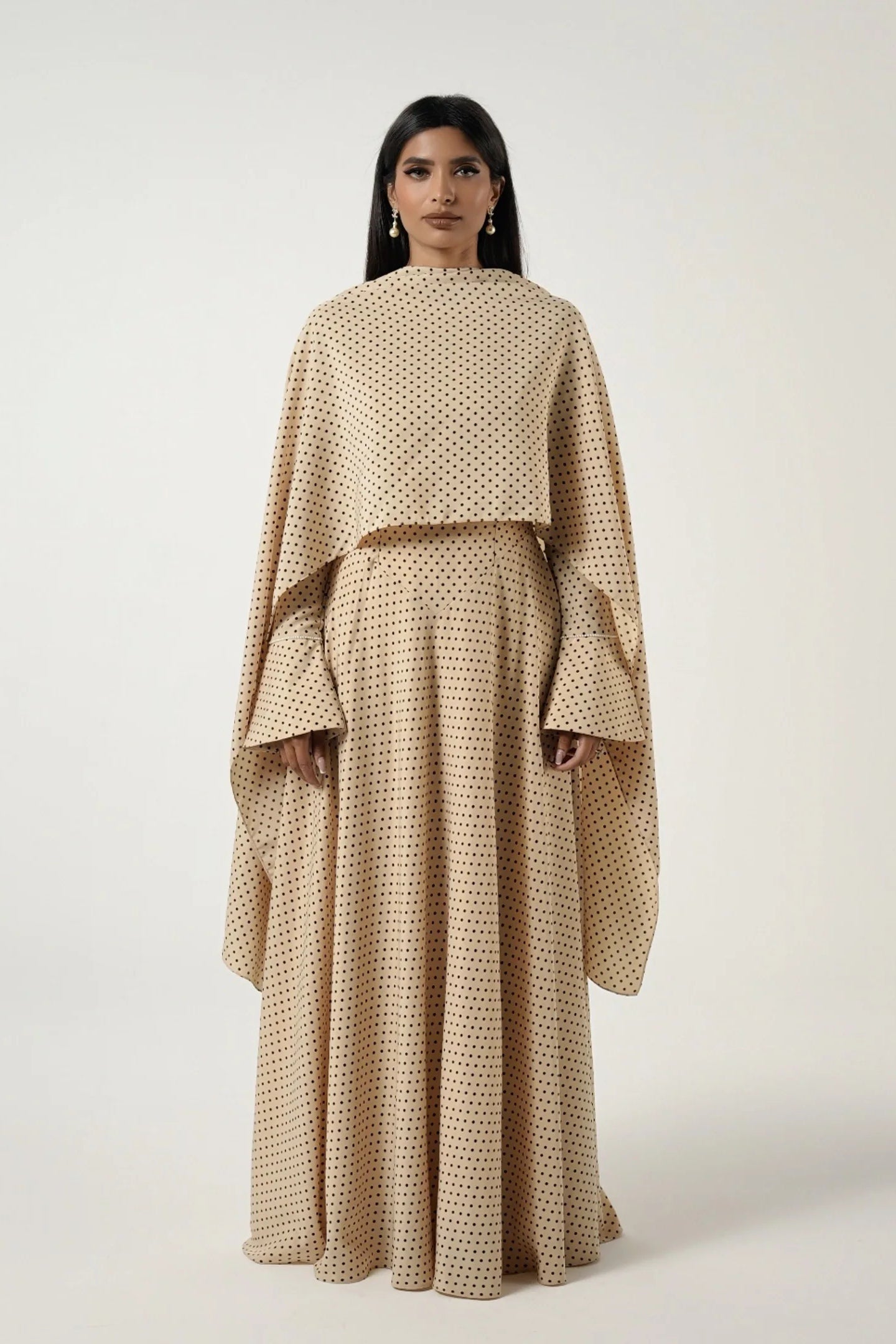 Polka Dot Cape Overlay Maxi Dress