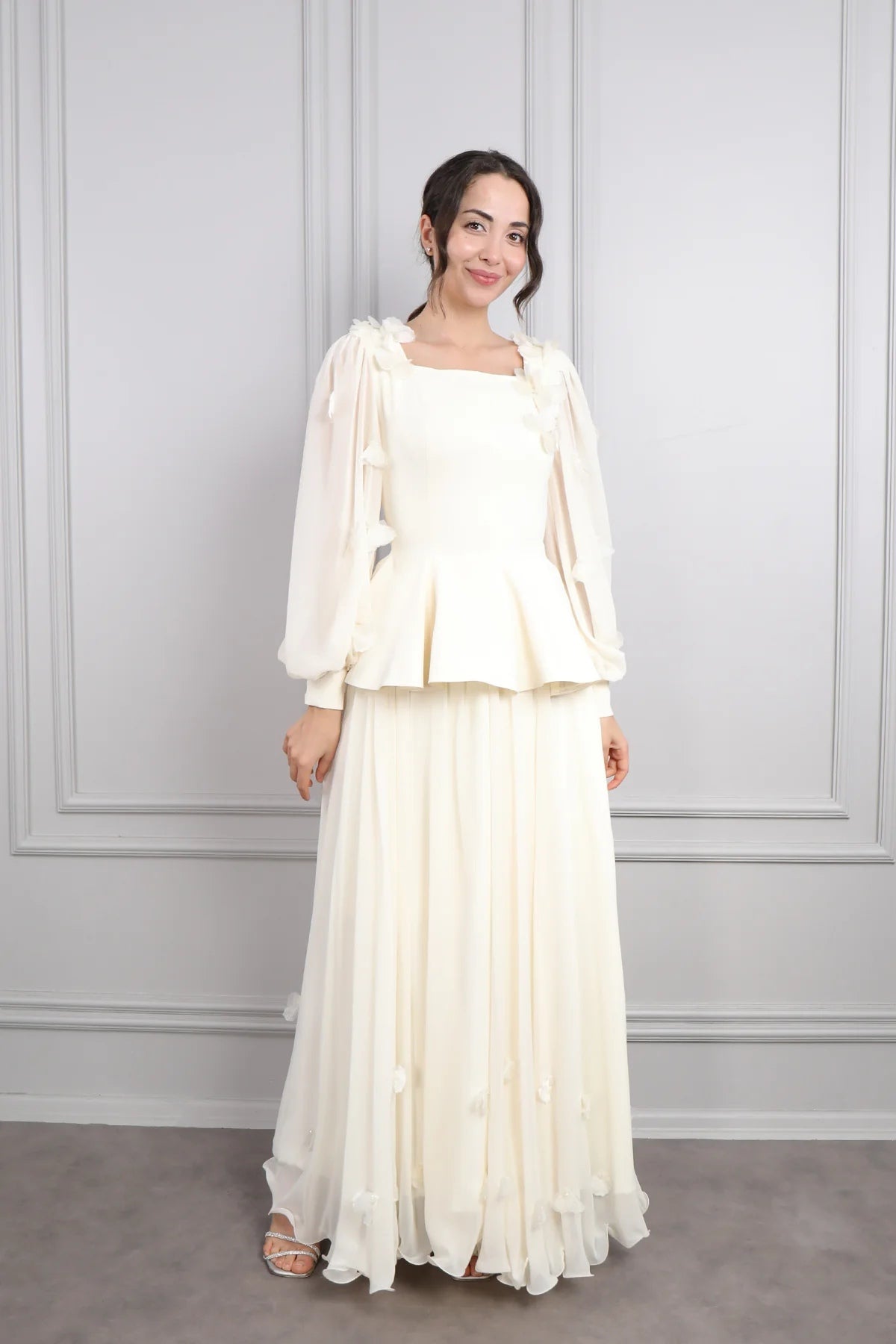 Gina Applique Peplum Skirt Set-Apricot