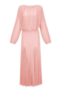 Zoe Pleated Chiffon Long Sleeve Maxi Gown-Pink