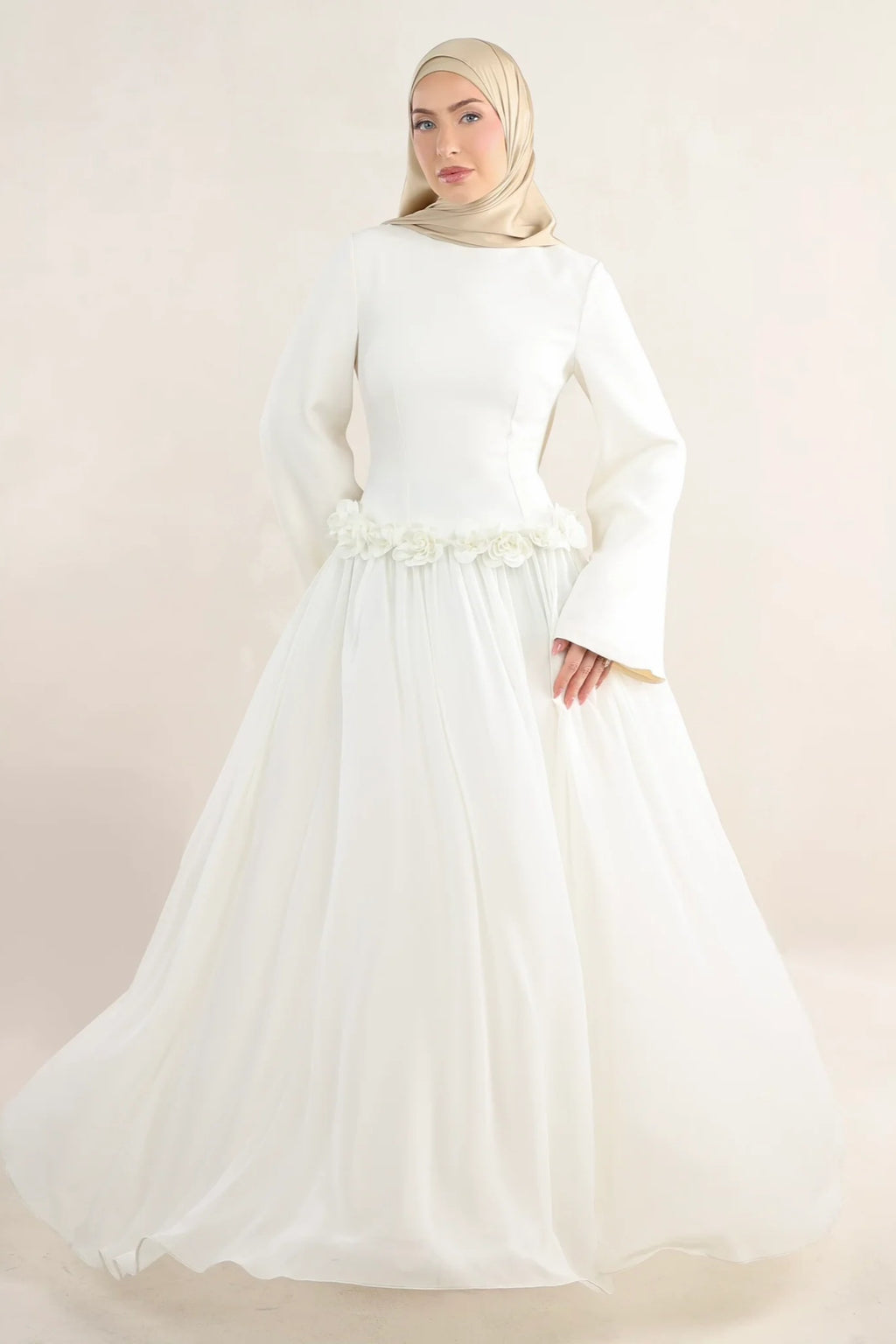 Embroidered Floral Texture Dress-White