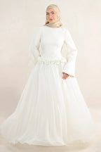 Embroidered Floral Texture Dress-White