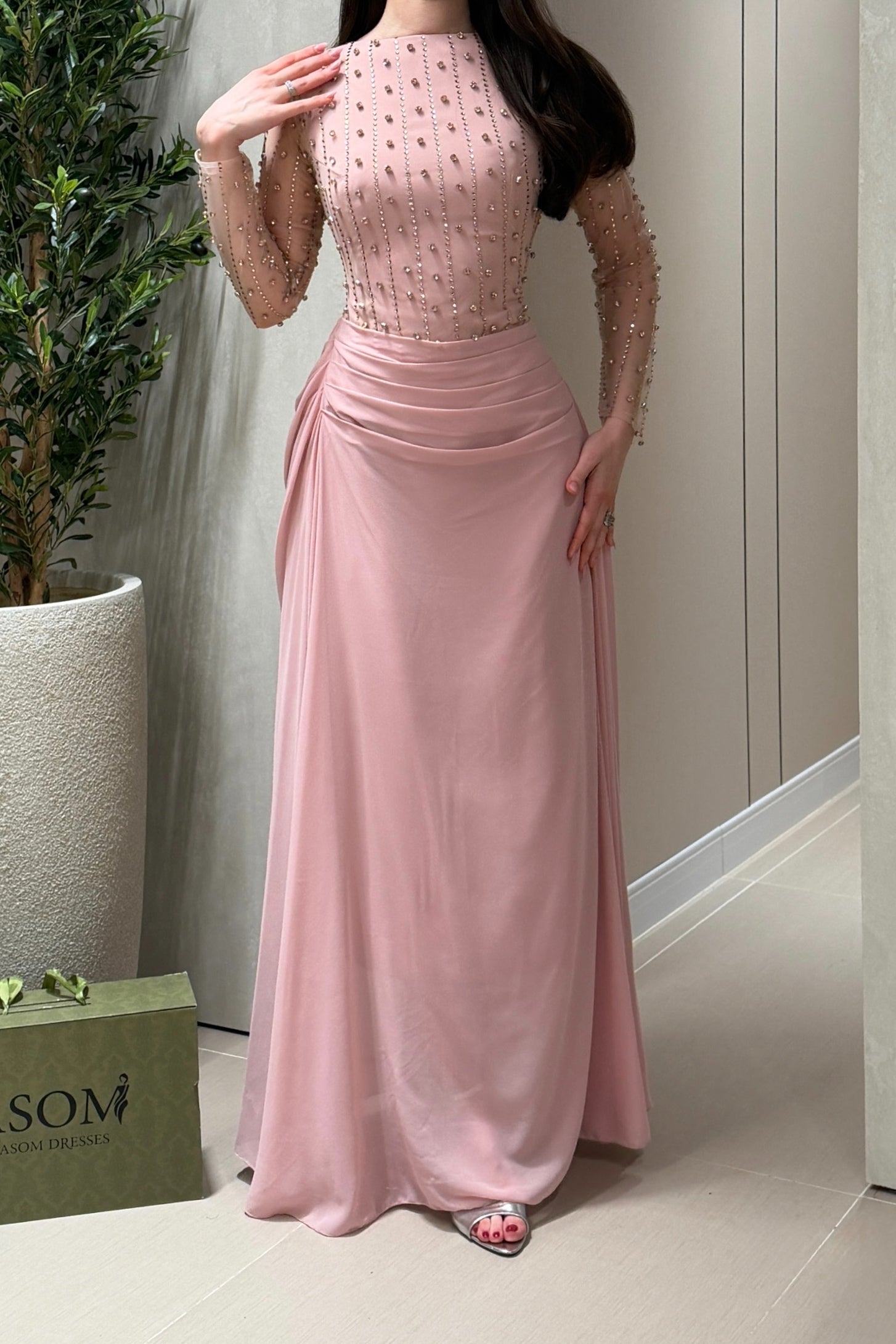 Elowen Beaded Mesh Draped Maxi