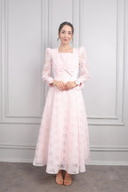 Elara Bow Floral Puff Sleeve Midi-Pink