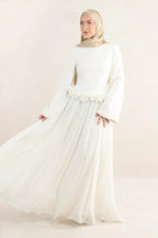 Embroidered Floral Texture Dress-White