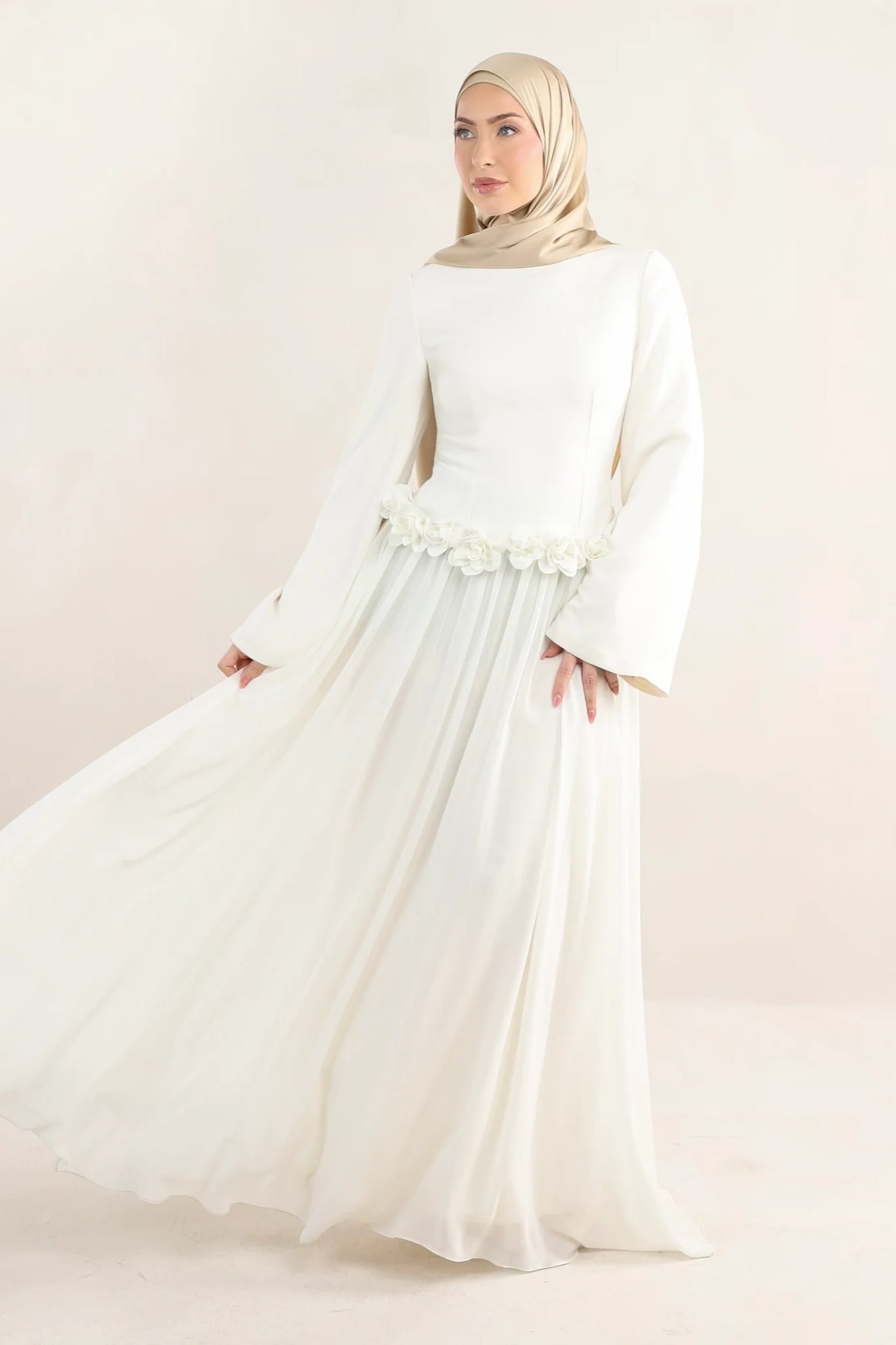 Embroidered Floral Texture Dress-White