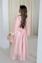 Luminous Organza Tie Neck Maxi Dress-Pink