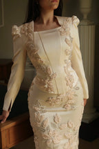 Liora Crystal Floral Evening Matching Set-White