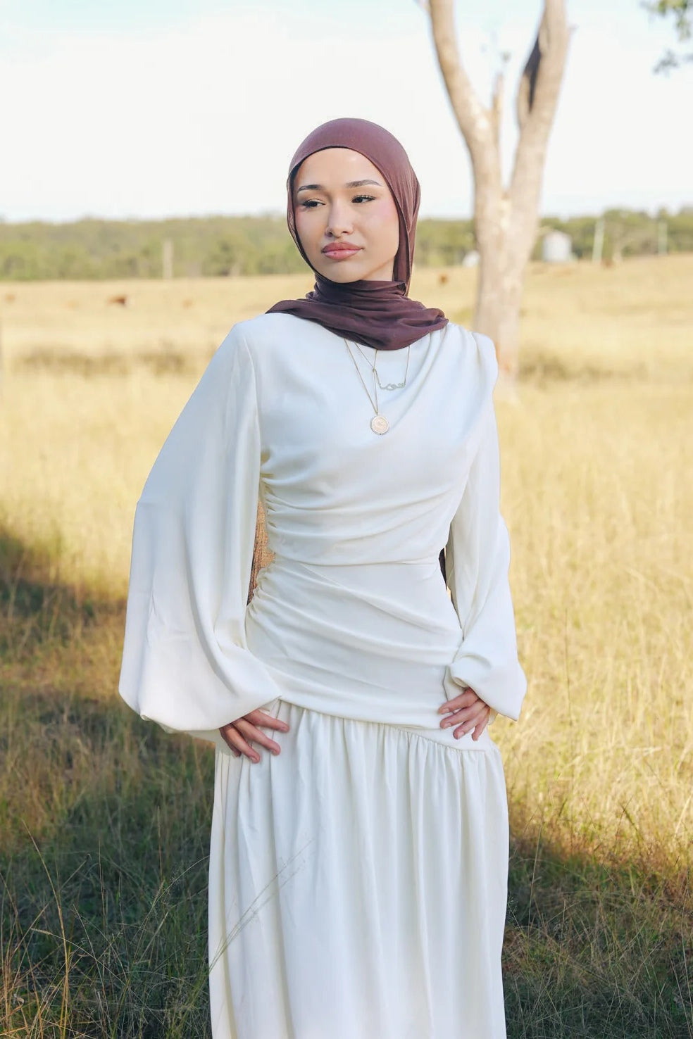 Lina Side Ruched Flare Sleeve Maxi Dress