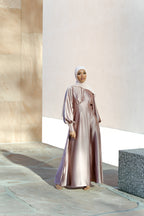 Luminous Satin Ruched-Bust Maxi Dress-Pink