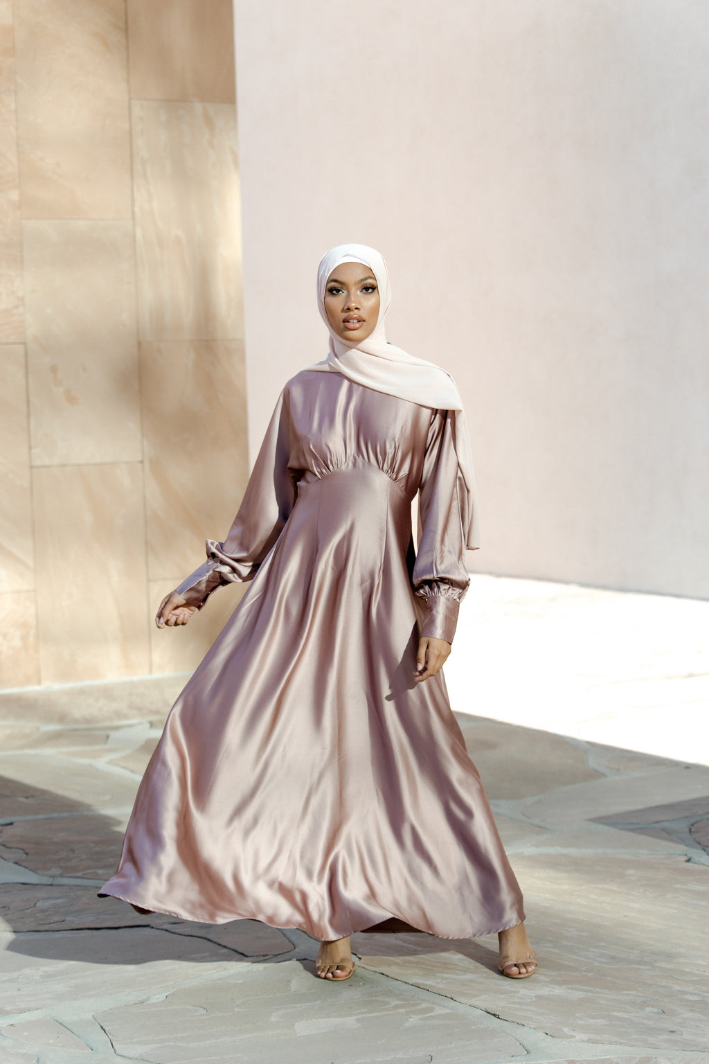 Luminous Satin Ruched-Bust Maxi Dress-Pink