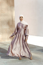Luminous Satin Ruched-Bust Maxi Dress-Pink