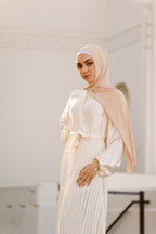 Noraya Pleated Satin Gown-White