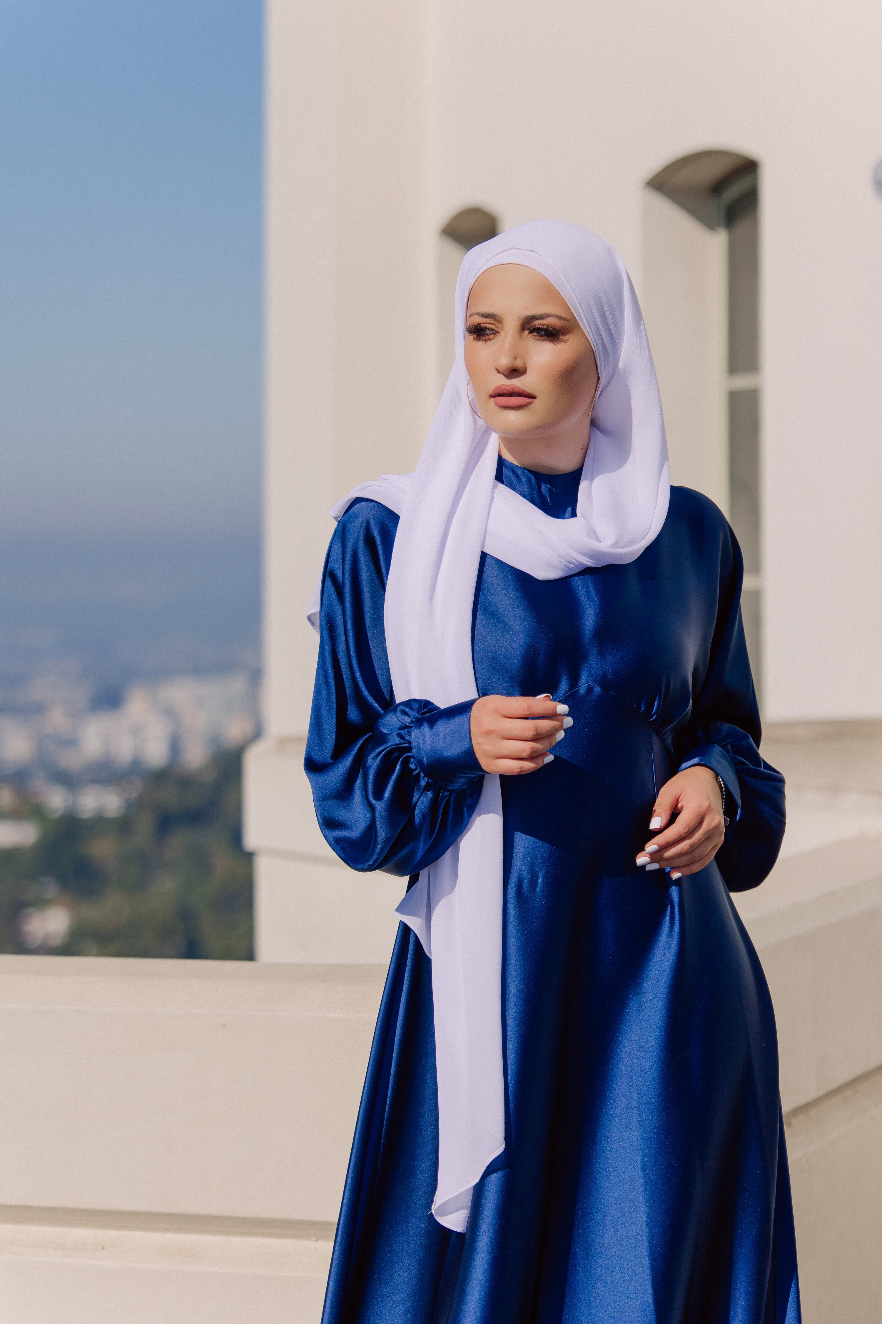 Luminous Satin Ruched-Bust Maxi Dress-DarkBlue