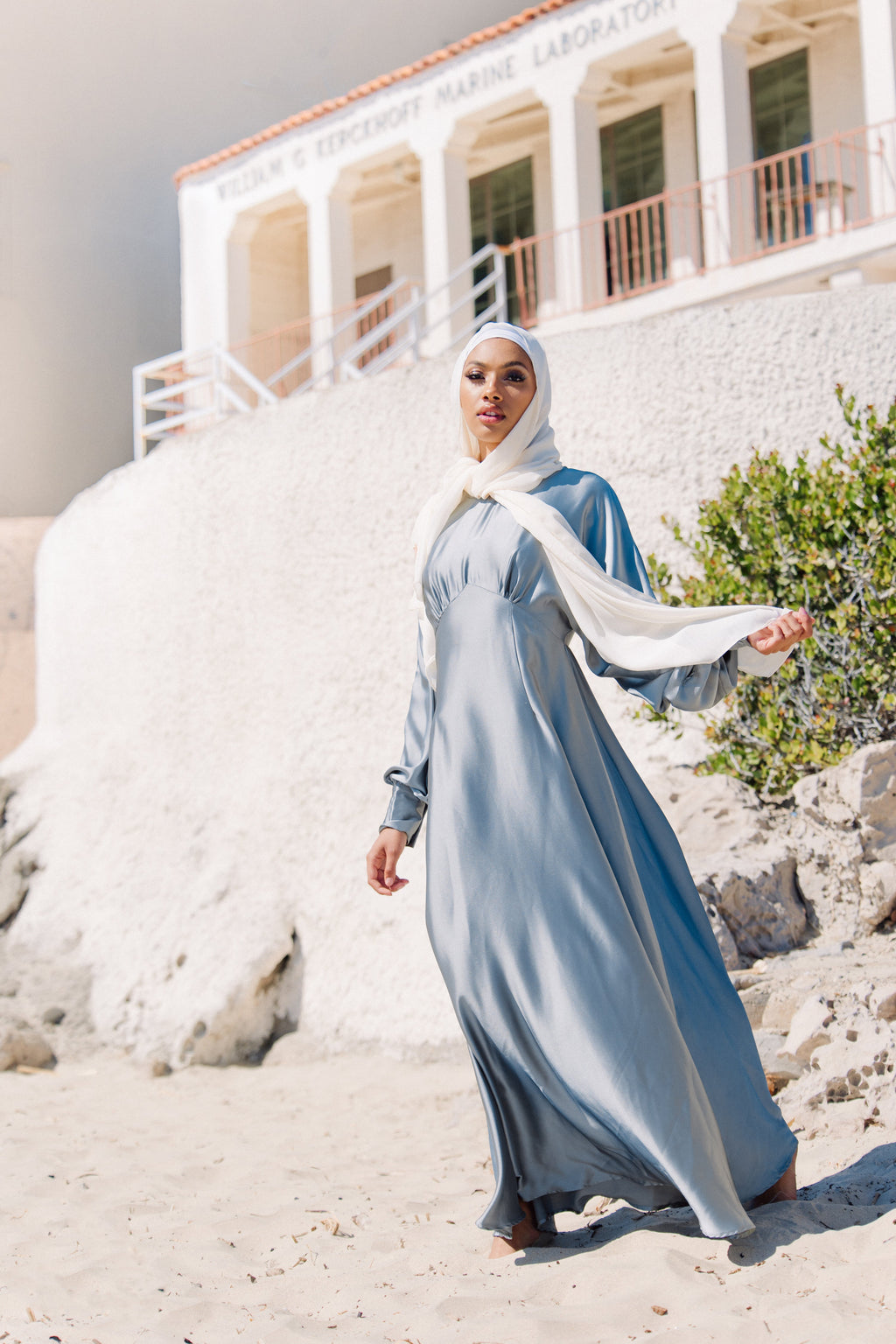 Luminous Satin Ruched-Bust Maxi Dress-Blue