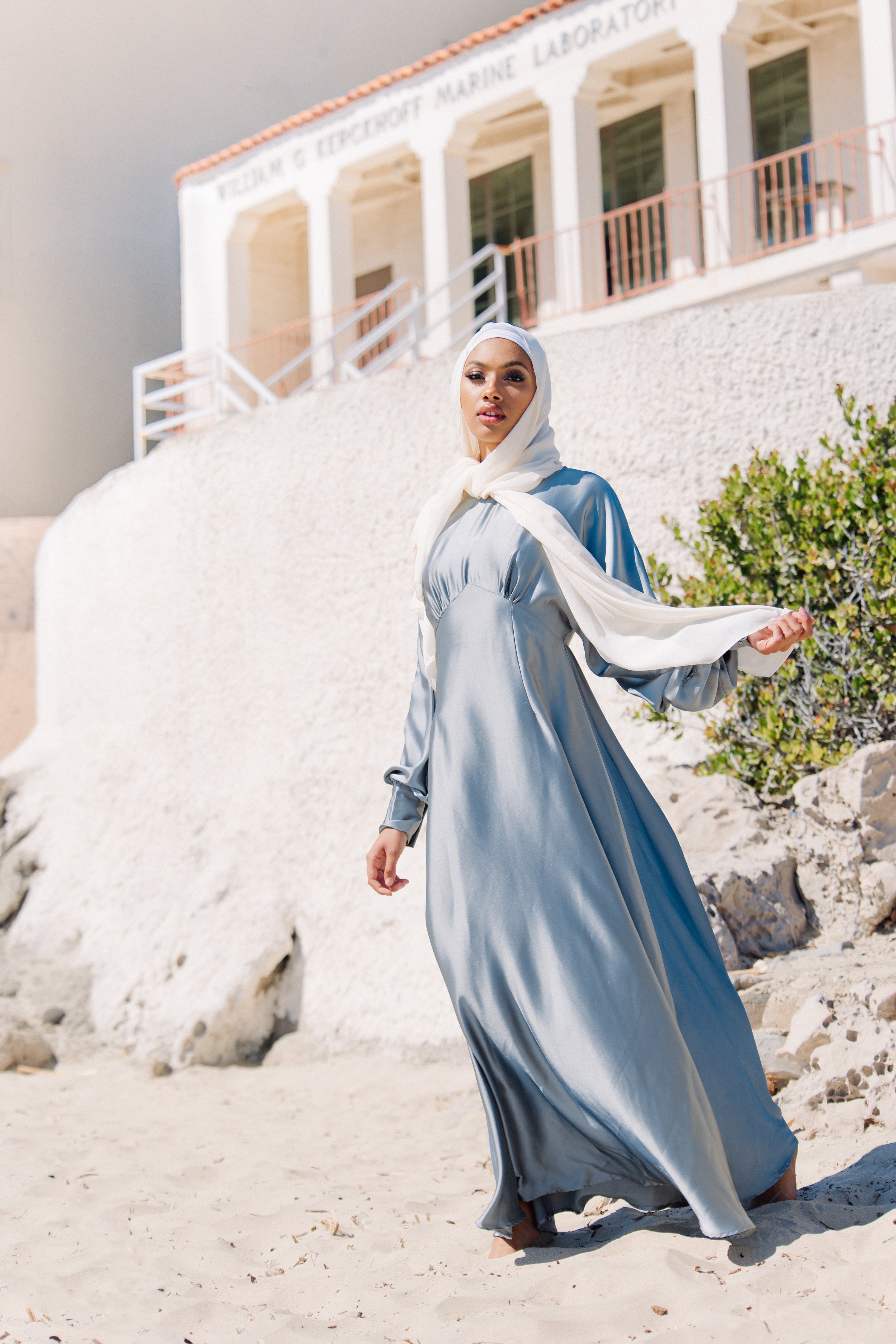 Luminous Satin Ruched-Bust Maxi Dress-Blue