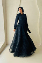 High-Neck Silhouette Maxi Gown-Black