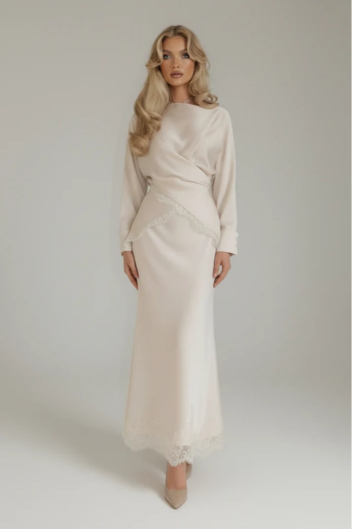 Dania Wrap Lace Trim Two Piece Co-ord-Apricot