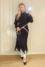 Dania Wrap Lace Trim Two Piece Co-ord-Black
