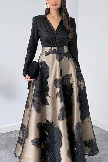 Floral Print High Waist A-Line Maxi Dress