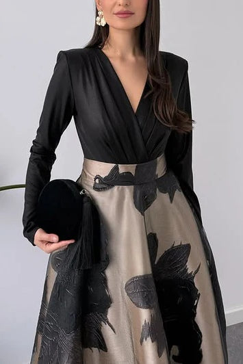 Floral Print High Waist A-Line Maxi Dress