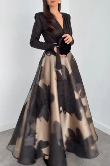 Floral Print High Waist A-Line Maxi Dress
