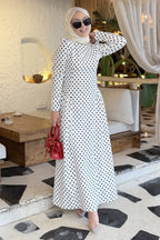Luna Shoulder Puff Polka Dot Midi Dress-White