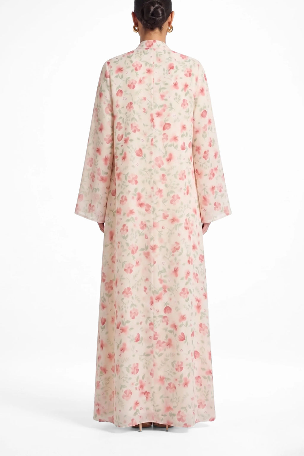 Floral Print Open Abaya & Matching Hijab Two-Piece Set-Pink