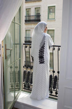 Nadia Lace‑Trimmed Polka‑Dot Abaya Set-White