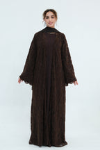Nurul Floral Lace Open Front Long Abaya-Coffee