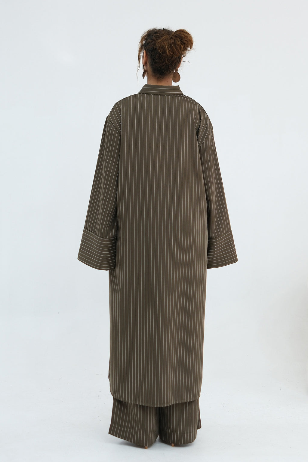 Muna Striped Shirt Long Two Piece Set-Green