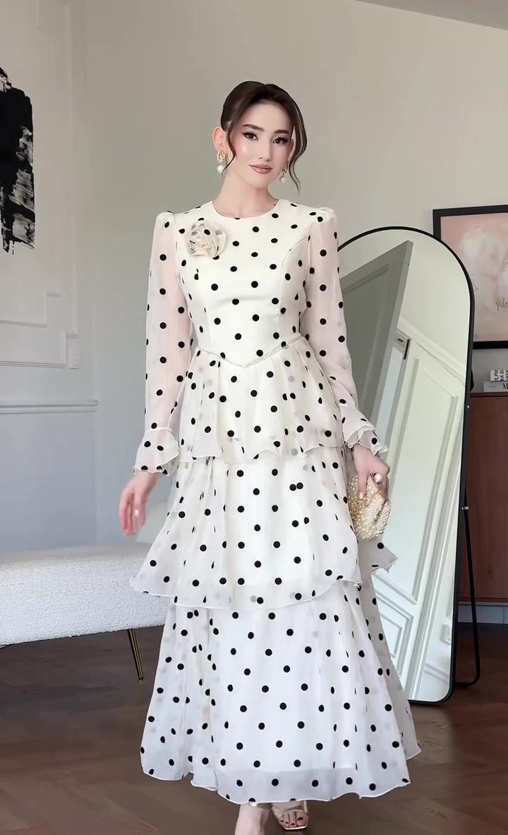 Lina Polka‑Dot Tiered Maxi Dress