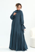 Rahma Tiered Flare Cuff Open Abaya-Blue