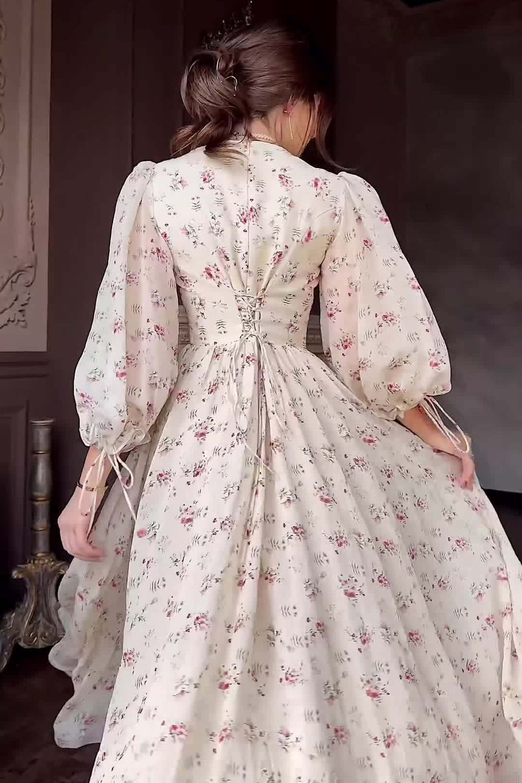 Sophia Square Neck Puff Sleeve Floral Maxi Dress-Pink