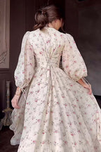 Sophia Square Neck Puff Sleeve Floral Maxi Dress-Pink