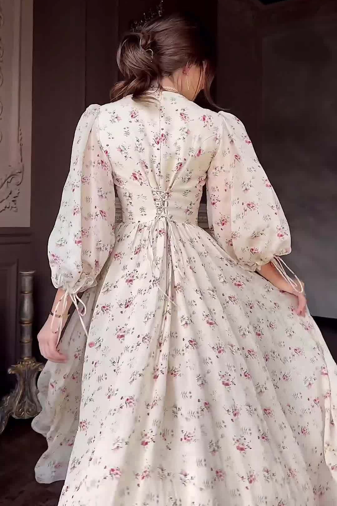 Sophia Square Neck Puff Sleeve Floral Maxi Dress-Pink
