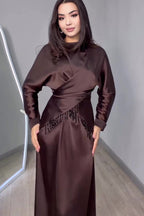 Maysa Wrap Fringe Satin Two Piece Set