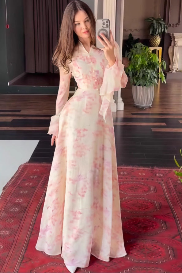 Mia Floral Ruffle Cuff Maxi Dress
