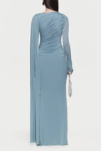 Elegant Solid-Color Slim-Fit Maxi Dress-Blue