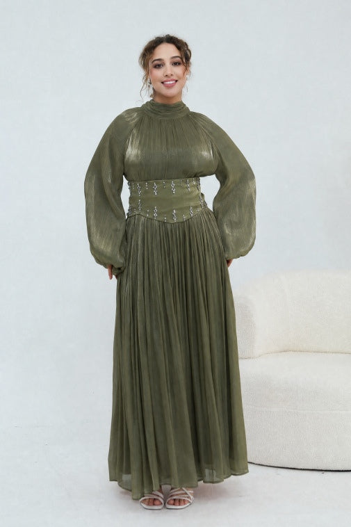 Rania Beaded Waist Shimmer Maxi-Green