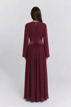 Iris Gathered Waist Flare Sleeve Maxi Dress-Wine